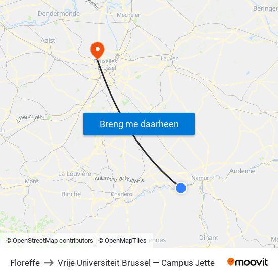 Floreffe to Vrije Universiteit Brussel — Campus Jette map