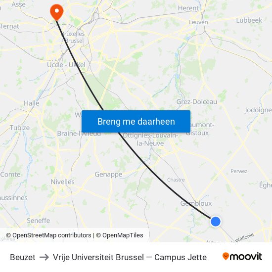 Beuzet to Vrije Universiteit Brussel — Campus Jette map