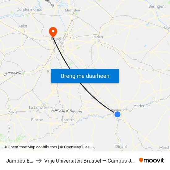 Jambes-Est to Vrije Universiteit Brussel — Campus Jette map