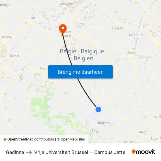 Gedinne to Vrije Universiteit Brussel — Campus Jette map
