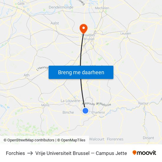 Forchies to Vrije Universiteit Brussel — Campus Jette map