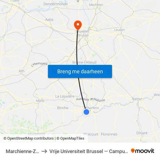 Marchienne-Zone to Vrije Universiteit Brussel — Campus Jette map