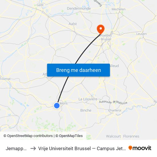 Jemappes to Vrije Universiteit Brussel — Campus Jette map