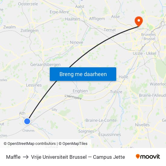 Maffle to Vrije Universiteit Brussel — Campus Jette map