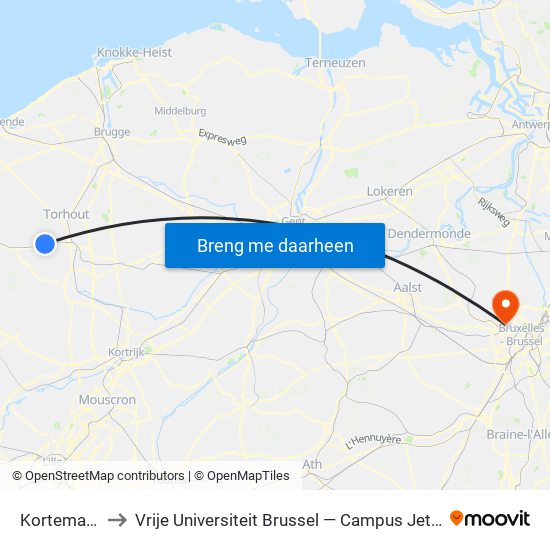 Kortemark to Vrije Universiteit Brussel — Campus Jette map