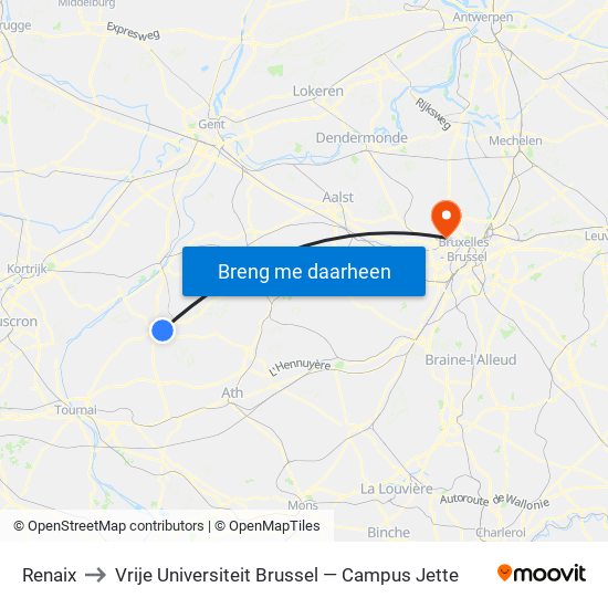 Renaix to Vrije Universiteit Brussel — Campus Jette map