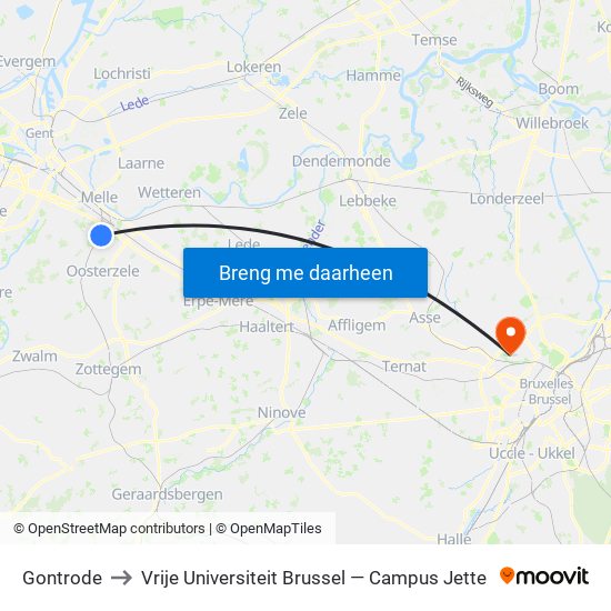 Gontrode to Vrije Universiteit Brussel — Campus Jette map