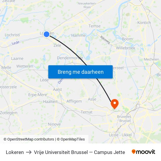 Lokeren to Vrije Universiteit Brussel — Campus Jette map