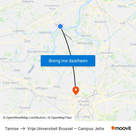 Tamise to Vrije Universiteit Brussel — Campus Jette map