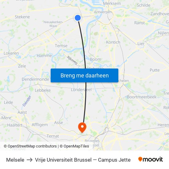 Melsele to Vrije Universiteit Brussel — Campus Jette map