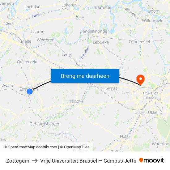 Zottegem to Vrije Universiteit Brussel — Campus Jette map