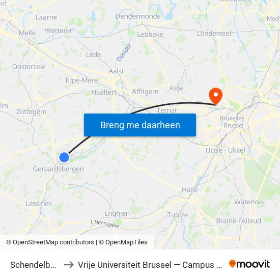 Schendelbeke to Vrije Universiteit Brussel — Campus Jette map