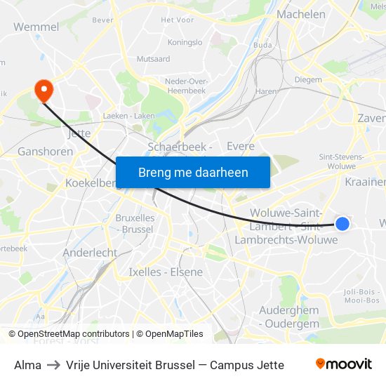 Alma to Vrije Universiteit Brussel — Campus Jette map