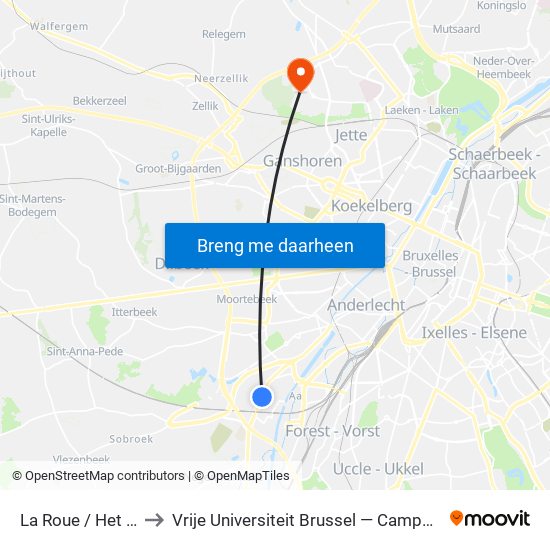 La Roue / Het Rad to Vrije Universiteit Brussel — Campus Jette map