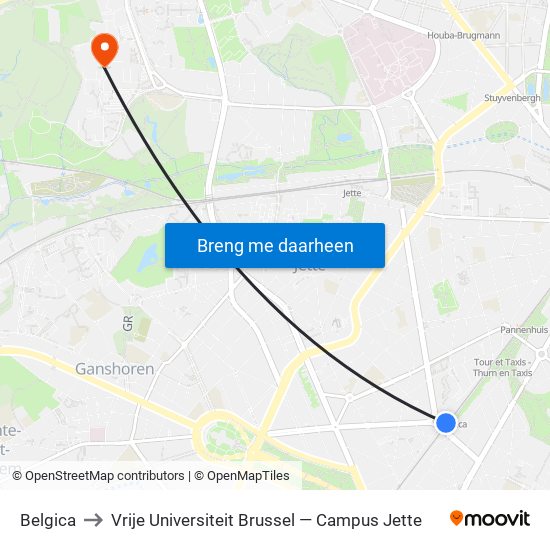 Belgica to Vrije Universiteit Brussel — Campus Jette map