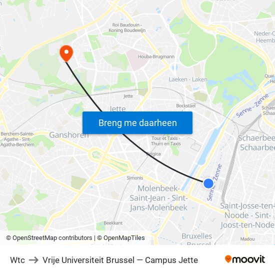 Wtc to Vrije Universiteit Brussel — Campus Jette map