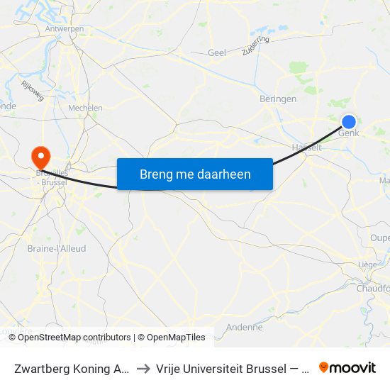 Zwartberg Koning Albertstraat to Vrije Universiteit Brussel — Campus Jette map