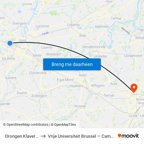 Drongen Klaverdries to Vrije Universiteit Brussel — Campus Jette map