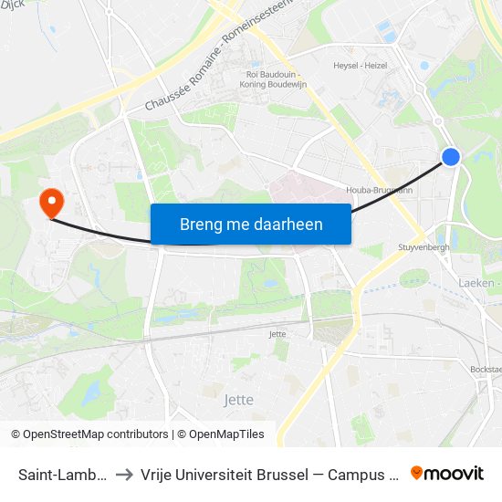 Saint-Lambert to Vrije Universiteit Brussel — Campus Jette map