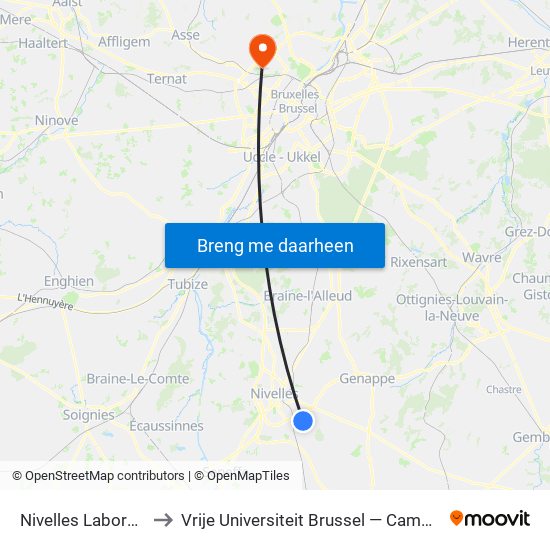 Nivelles Laboratoire to Vrije Universiteit Brussel — Campus Jette map