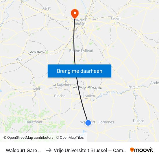 Walcourt Gare Quai 3 to Vrije Universiteit Brussel — Campus Jette map