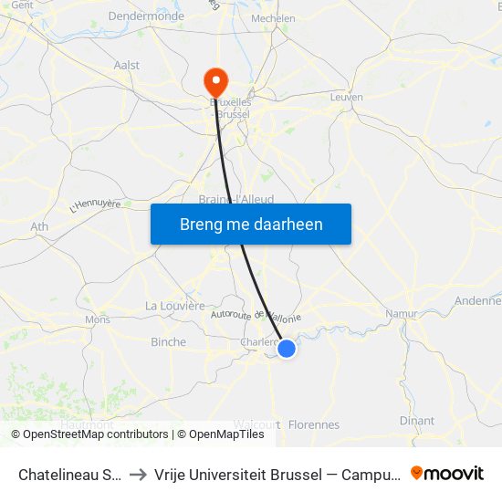 Chatelineau Sncb to Vrije Universiteit Brussel — Campus Jette map