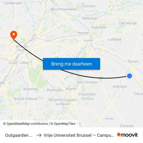 Outgaarden Kerk to Vrije Universiteit Brussel — Campus Jette map