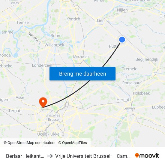 Berlaar Heikant Kerk to Vrije Universiteit Brussel — Campus Jette map