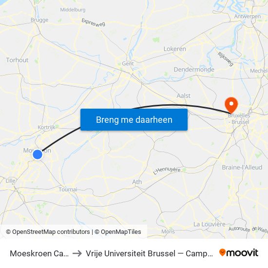 Moeskroen Casino to Vrije Universiteit Brussel — Campus Jette map