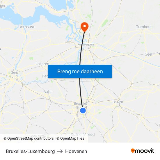 Bruxelles-Luxembourg to Hoevenen map