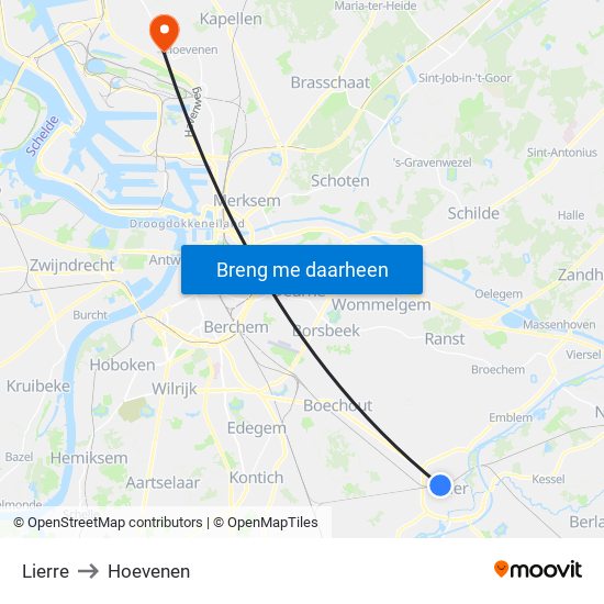 Lierre to Hoevenen map