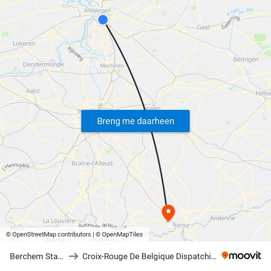 Berchem Station Perron 22 to Croix-Rouge De Belgique Dispatching Et Département Des Secours map