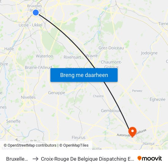 Bruxelles-Central to Croix-Rouge De Belgique Dispatching Et Département Des Secours map