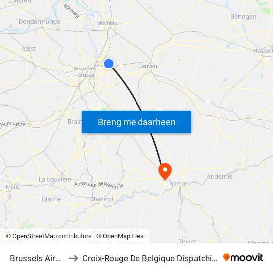 Brussels Airport-Zaventem to Croix-Rouge De Belgique Dispatching Et Département Des Secours map
