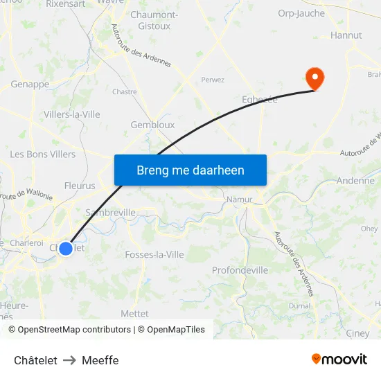 Châtelet to Meeffe map
