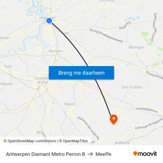 Antwerpen Diamant Metro Perron B to Meeffe map