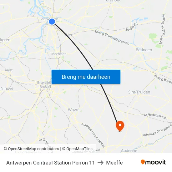Antwerpen Centraal Station Perron 11 to Meeffe map