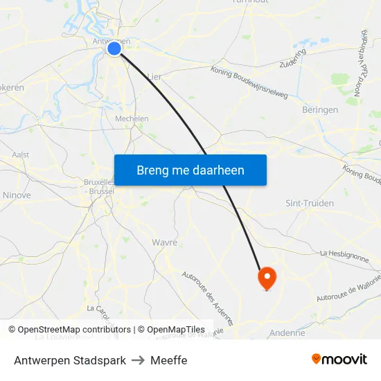 Antwerpen Stadspark to Meeffe map