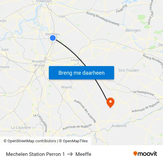 Mechelen Station Perron 1 to Meeffe map