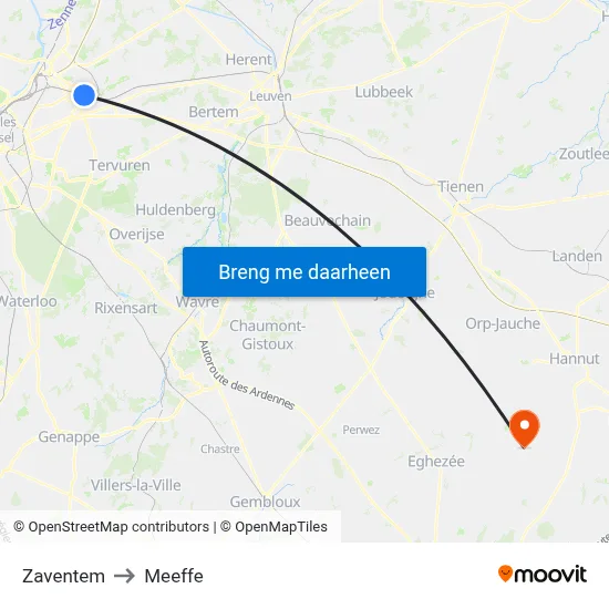 Zaventem to Meeffe map
