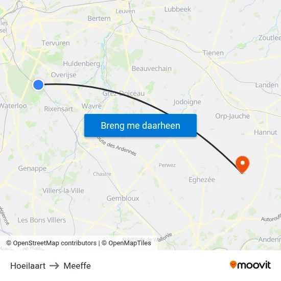 Hoeilaart to Meeffe map