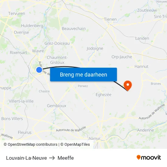 Louvain-La-Neuve to Meeffe map