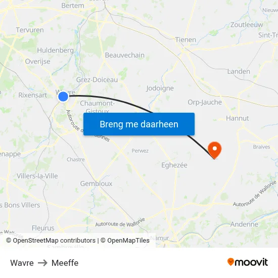 Wavre to Meeffe map