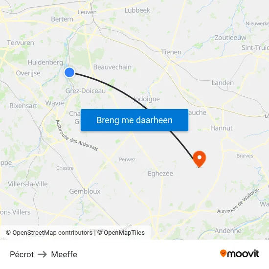Pécrot to Meeffe map