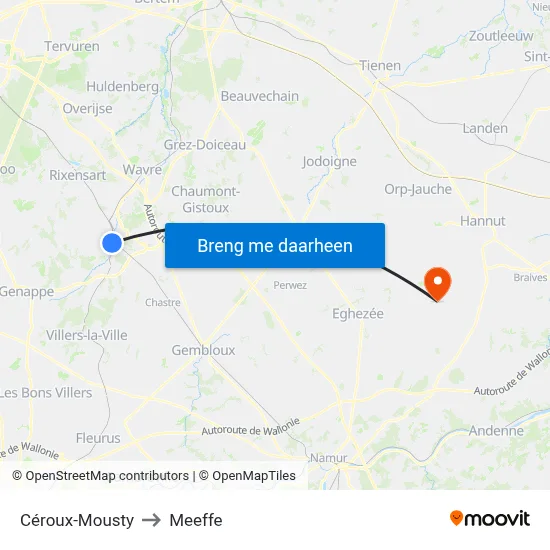 Céroux-Mousty to Meeffe map