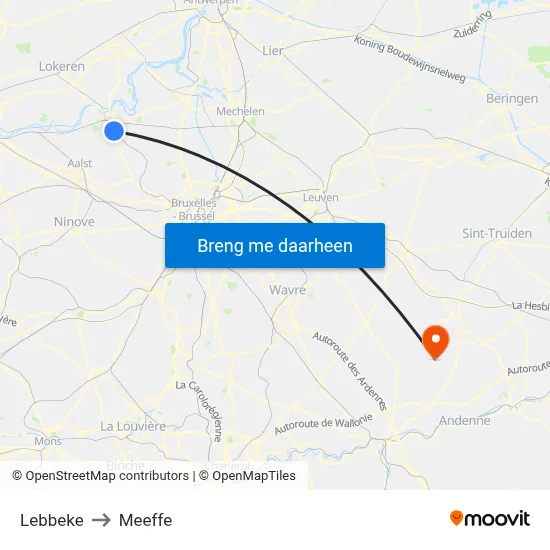 Lebbeke to Meeffe map