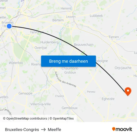 Bruxelles-Congrès to Meeffe map