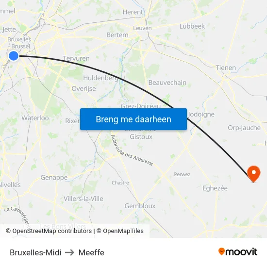 Bruxelles-Midi to Meeffe map