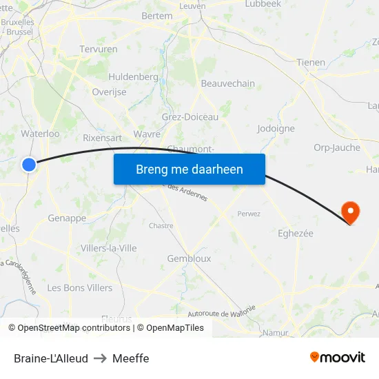 Braine-L'Alleud to Meeffe map