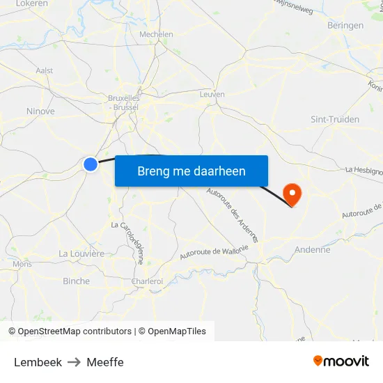 Lembeek to Meeffe map